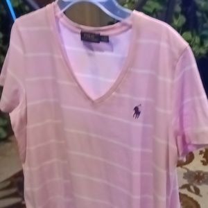 FINAL PRICE NWOT POLO RALPH LAUREN pink/white striped blouse Lrg